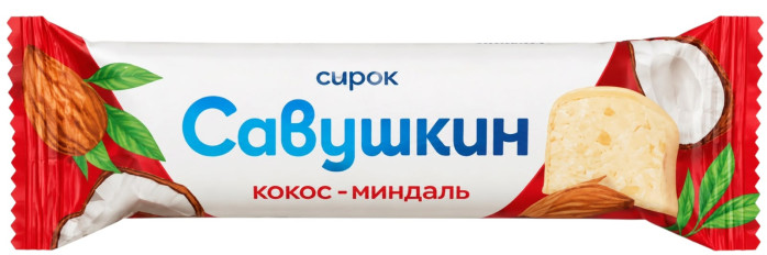 detail Tvarohový dezert „Kokos-Mandle“ v čokoládové polevě 32% 40g Savushkin