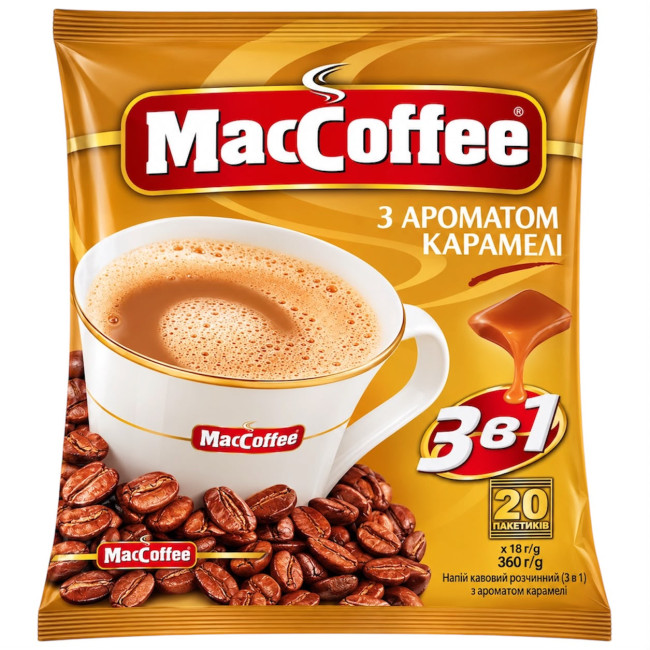 detail Instantní kávový nápoj 3v1 s příchutí karamelu 360g (20 sáčků po 18g) MacCoffee