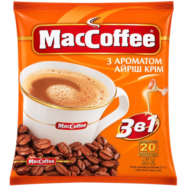 detail Instantní kávový nápoj 3v1 s příchutí irské smetany 360 g (20 sáčků po 18g) MacCoffee
