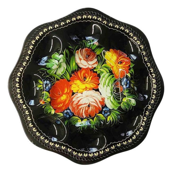 detail Skleněný talíř na 8 velikonočních vajec „Žostovo“, černý, průměr 21cm